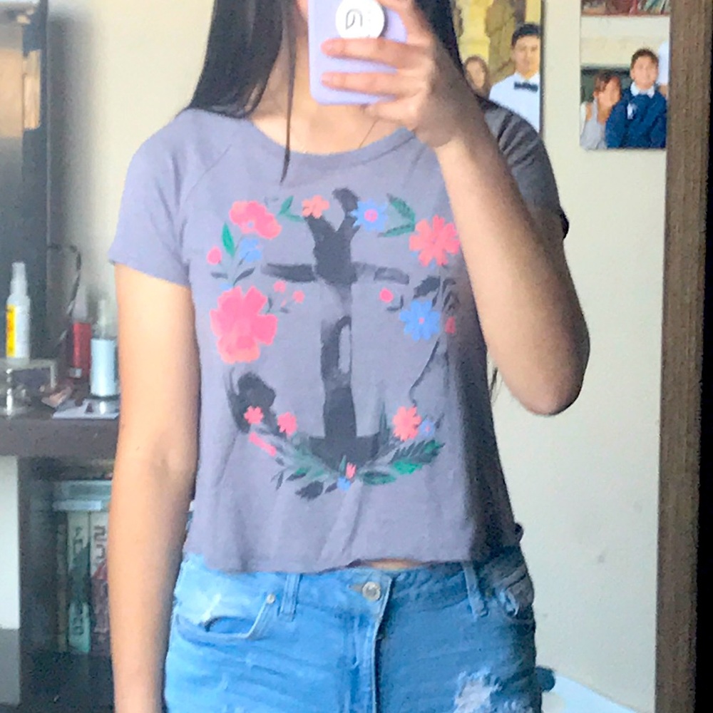 Floral anchor crop top